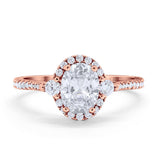 14K Rose Gold Oval Engagement Ring Round Simulated Cubic Zirconia Size-7