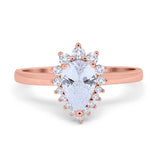 14K Rose Gold Teardrop Engagement Ring Round Simulated Cubic Zirconia Size-7