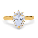 14K Yellow Gold Teardrop Engagement Ring Round Simulated Cubic Zirconia Size-7