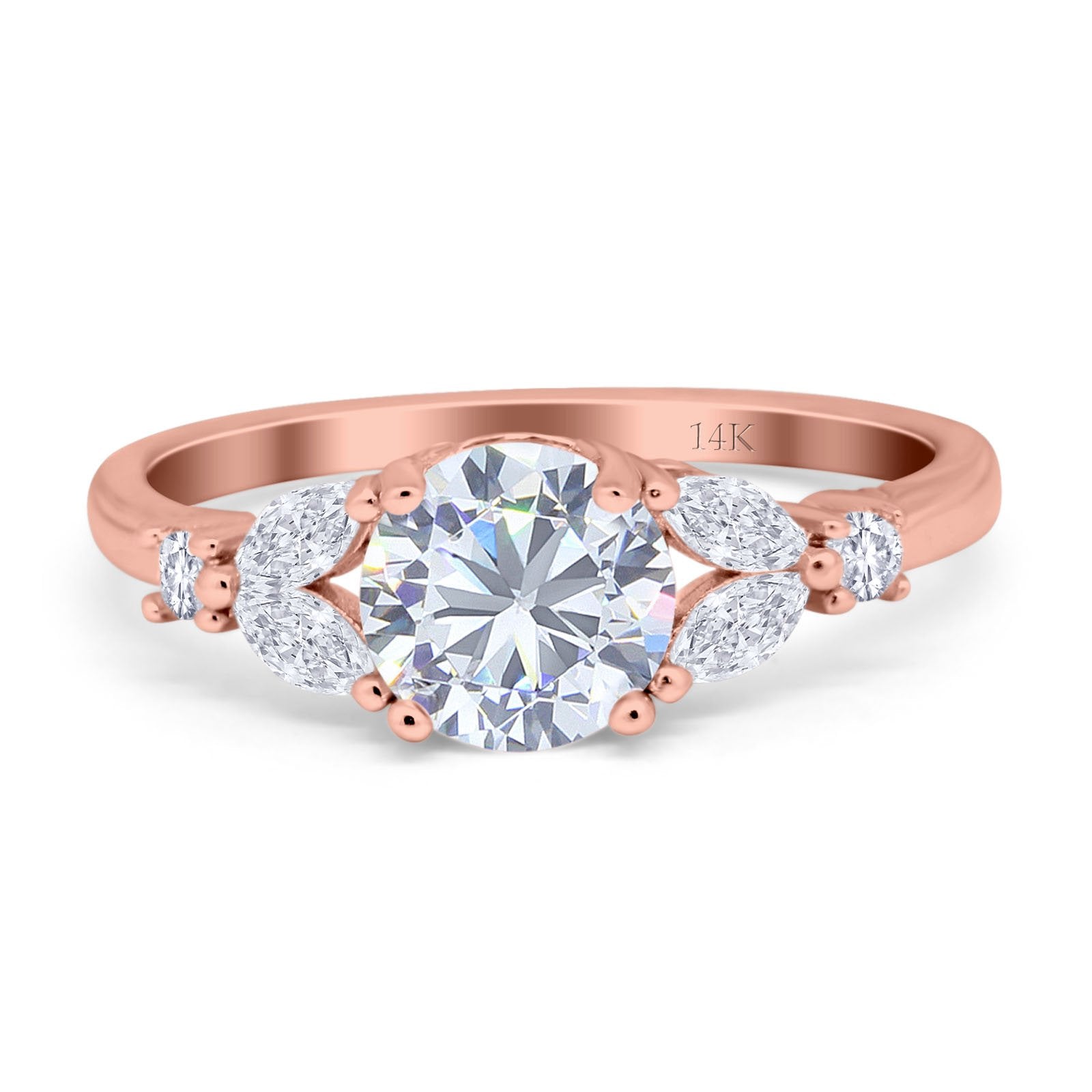 14K Rose Gold Art Deco Vintage Style Wedding Engagement Ring Round Marquise Simulated CZ Size-7