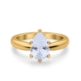 14K Yellow Gold Solitaire Teardrop Simulated Cubic Zirconia Wedding Ring