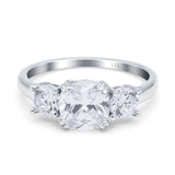 14K White Gold Cushion Three Stone Bridal Wedding Engagement Ring Simulated CZ Size-7