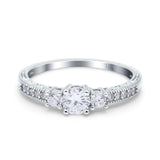 14K White Gold Round Three Stone Bridal Wedding Engagement Ring Simulated CZ