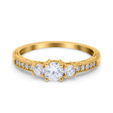 14K Yellow Gold Round Three Stone Bridal Wedding Engagement Ring Simulated CZ Size-7