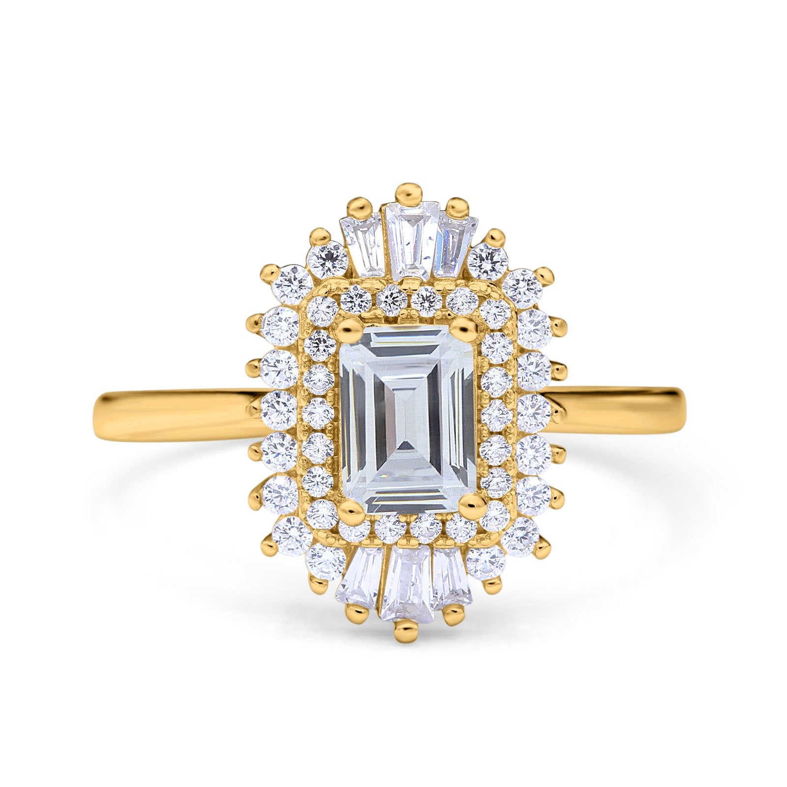 14K Yellow Gold Emerald Cut Vintage Wedding Ring Simulated Cubic Zirconia