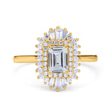 14K Yellow Gold Emerald Cut Vintage Wedding Ring Simulated Cubic Zirconia