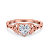 14K Rose Gold Heart Celtic Wedding Promise Ring Simulated Cubic Zirconia Size-7