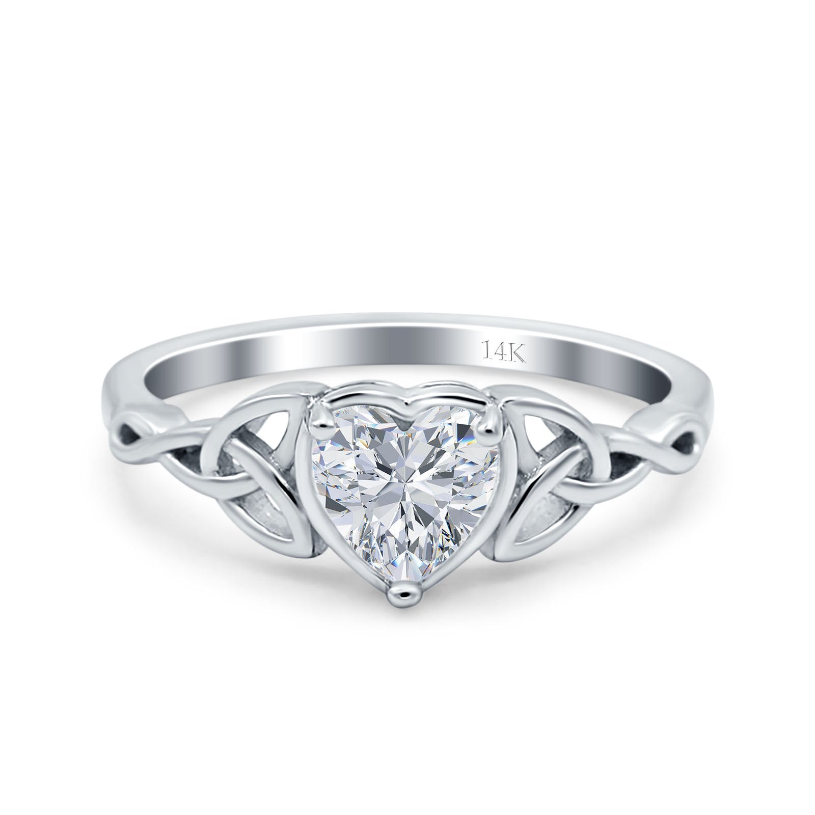 14K White Gold Heart Celtic Wedding Promise Ring Simulated Cubic Zirconia Size-7
