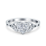14K White Gold Heart Celtic Wedding Promise Ring Simulated Cubic Zirconia Size-7