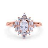 14K Rose Gold Oval Cut Halo Vintage Bridal Wedding Engagement Ring Simulated CZ Size-7