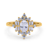 14K Yellow Gold Oval Cut Halo Vintage Bridal Wedding Engagement Ring Simulated CZ