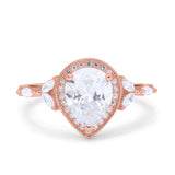 14K Rose Gold Teardrop Pear Art Deco Engagement Wedding Bridal Halo Ring Round Marquise Simulated CZ Size-7