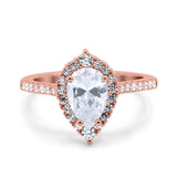 14K Rose Gold Teardrop Pear Art Deco Bridal Wedding Engagement Ring Simulated CZ Size-7