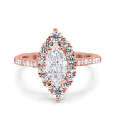 14K Rose Gold Halo Marquise Art Deco Bridal Wedding Engagement Ring Simulated CZ Size-7