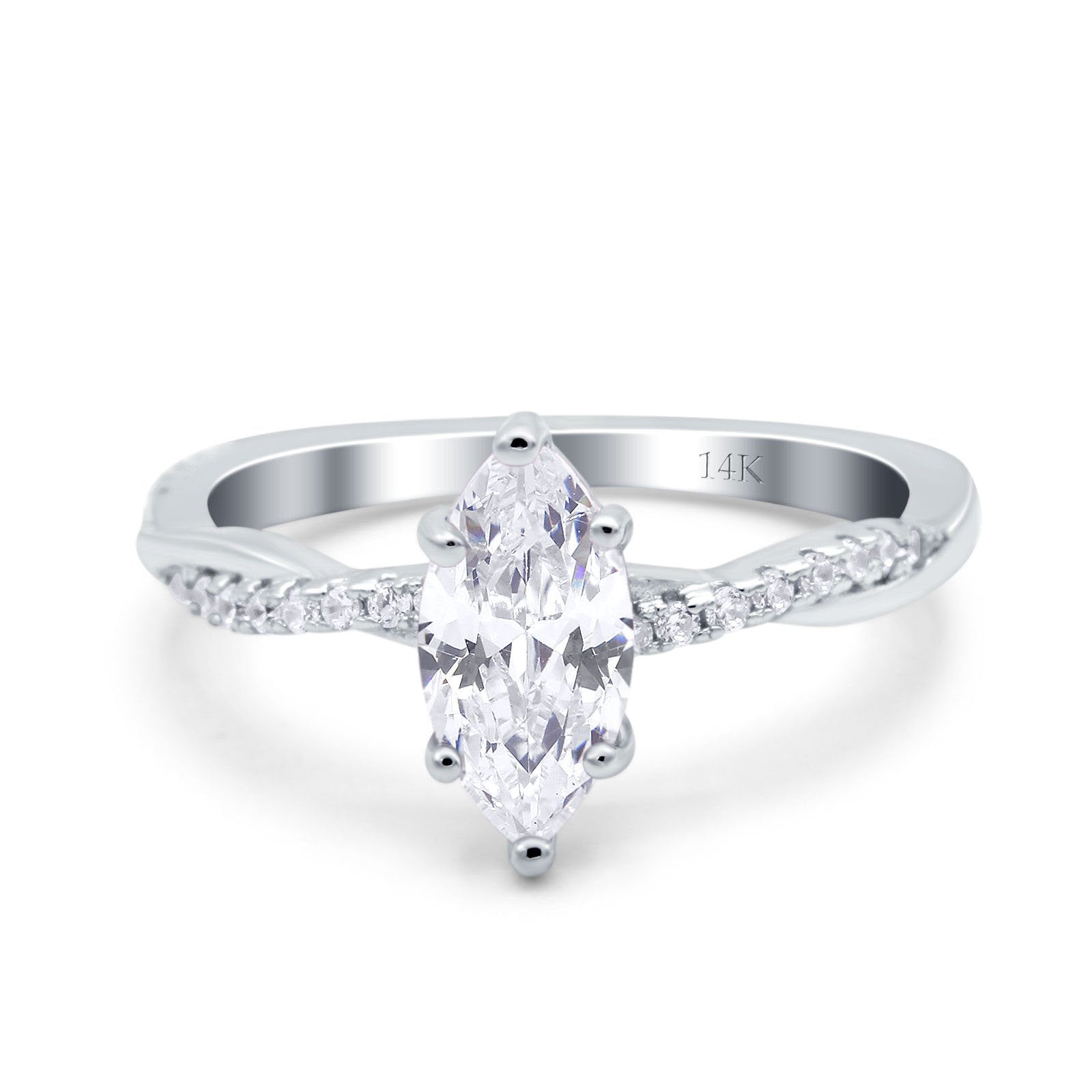 14K White Gold Infinity Twist Marquise Wedding Ring Simulated Cubic Zirconia Size-7