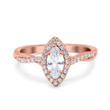 14K Rose Gold Infinity Twist Halo Marquise Art Deco Vintage Engagement Wedding Bridal Ring Simulated CZ Size-7
