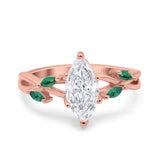 14K Rose Gold Infinity Twist Green Simulated Emerald Marquise Art Deco Engagement Wedding Bridal Ring Simulated CZ Size-7