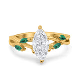 14K Yellow Gold Infinity Twist Green Simulated Emerald Marquise Art Deco Engagement Wedding Bridal Ring Simulated CZ Size-7