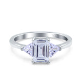 14K White Gold Emerald Cut Art Deco Engagement Ring Simulated Cubic Zirconia