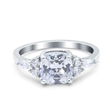 14K White Gold Cushion Cut Art Deco Bridal Wedding Engagement Ring Simulated CZ Size-7