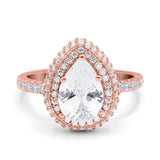 14K Rose Gold Teardrop Pear Art Deco Vintage Engagement Ring Simulated Cubic Zirconia Size-7