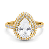14K Yellow Gold Teardrop Pear Art Deco Vintage Engagement Ring Simulated Cubic Zirconia Size-7