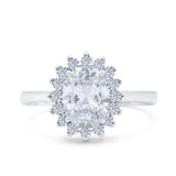 14K White Gold Halo Art Deco Oval Wedding Ring Simulated Cubic Zirconia Size-7