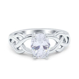 14K White Gold Oval Solitaire Celtic Wedding Engagement Ring Vintage Simulated Cubic Zirconia Size-7