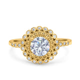 14K Yellow Gold Halo Art Deco Round Bridal Wedding Engagement Ring Simulated CZ Size-7
