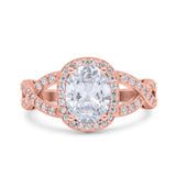 14K Rose Gold Infinity Twisted Shank Art Deco Oval Wedding Ring Simulated Cubic Zirconia Size-7