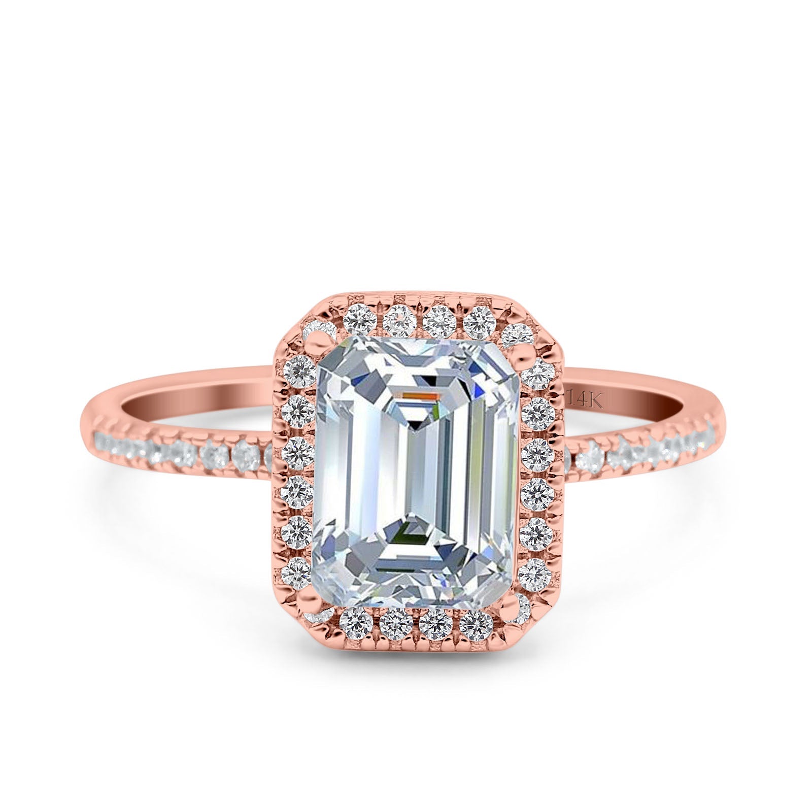 14K Rose Gold Emerald Cut Art Deco Bridal Wedding Engagement Ring Simulated CZ Size-7