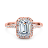14K Rose Gold Emerald Cut Art Deco Bridal Wedding Engagement Ring Simulated CZ Size-7