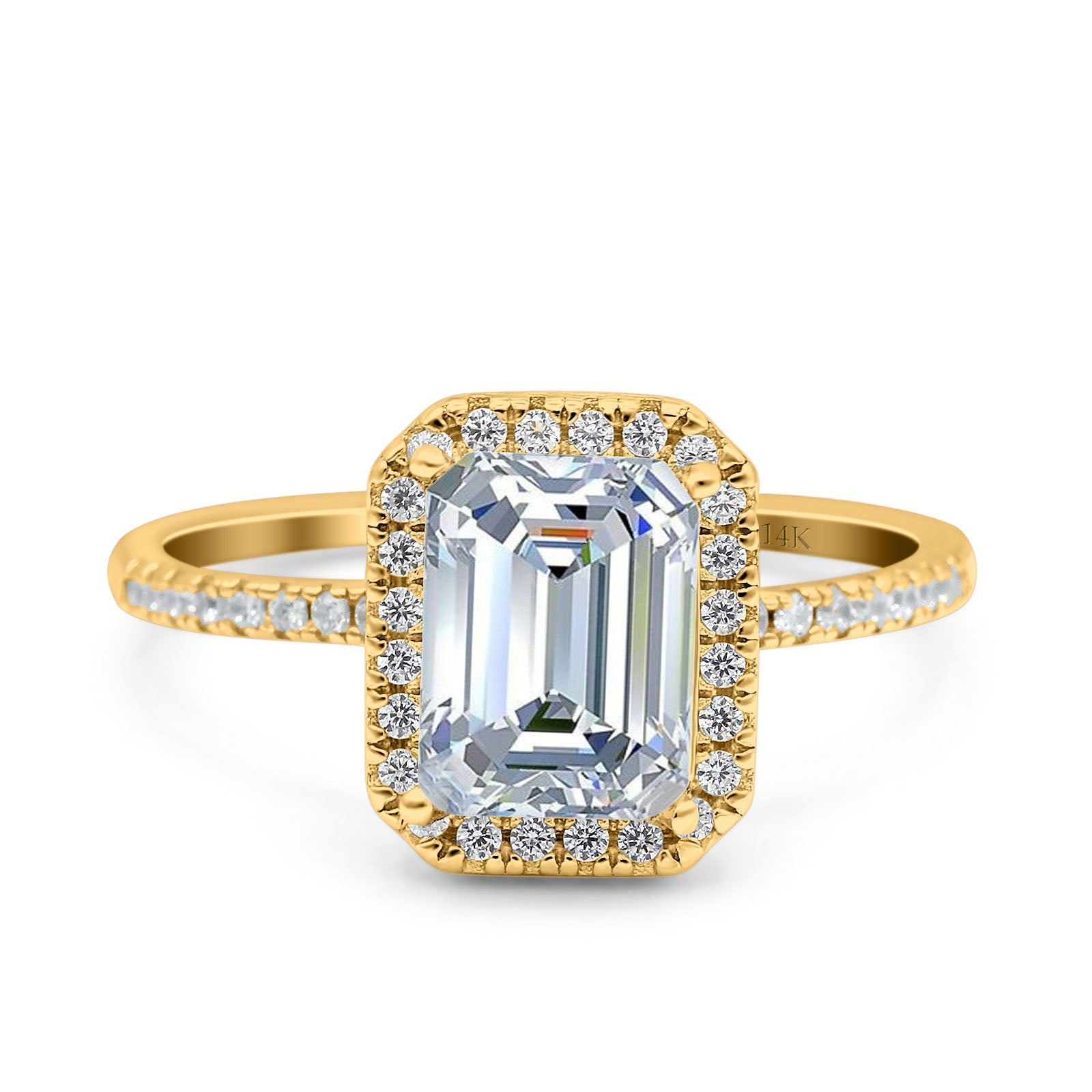 14K Yellow Gold Emerald Cut Art Deco Bridal Wedding Engagement Ring Simulated CZ Size-7