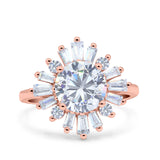 14K Rose Gold Art Deco Wedding Bridal Ring Baguette Round Simulated Cubic Zirconia Size-7