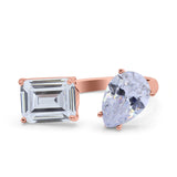 14K Rose Gold Open Teardrop Pear Emerald Cut Wedding Bridal Simulated Cubic Zirconia Cocktail Ring Size-7
