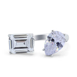 14K White Gold Open Teardrop Pear Emerald Cut Wedding Bridal Simulated Cubic Zirconia Cocktail Ring Size-7
