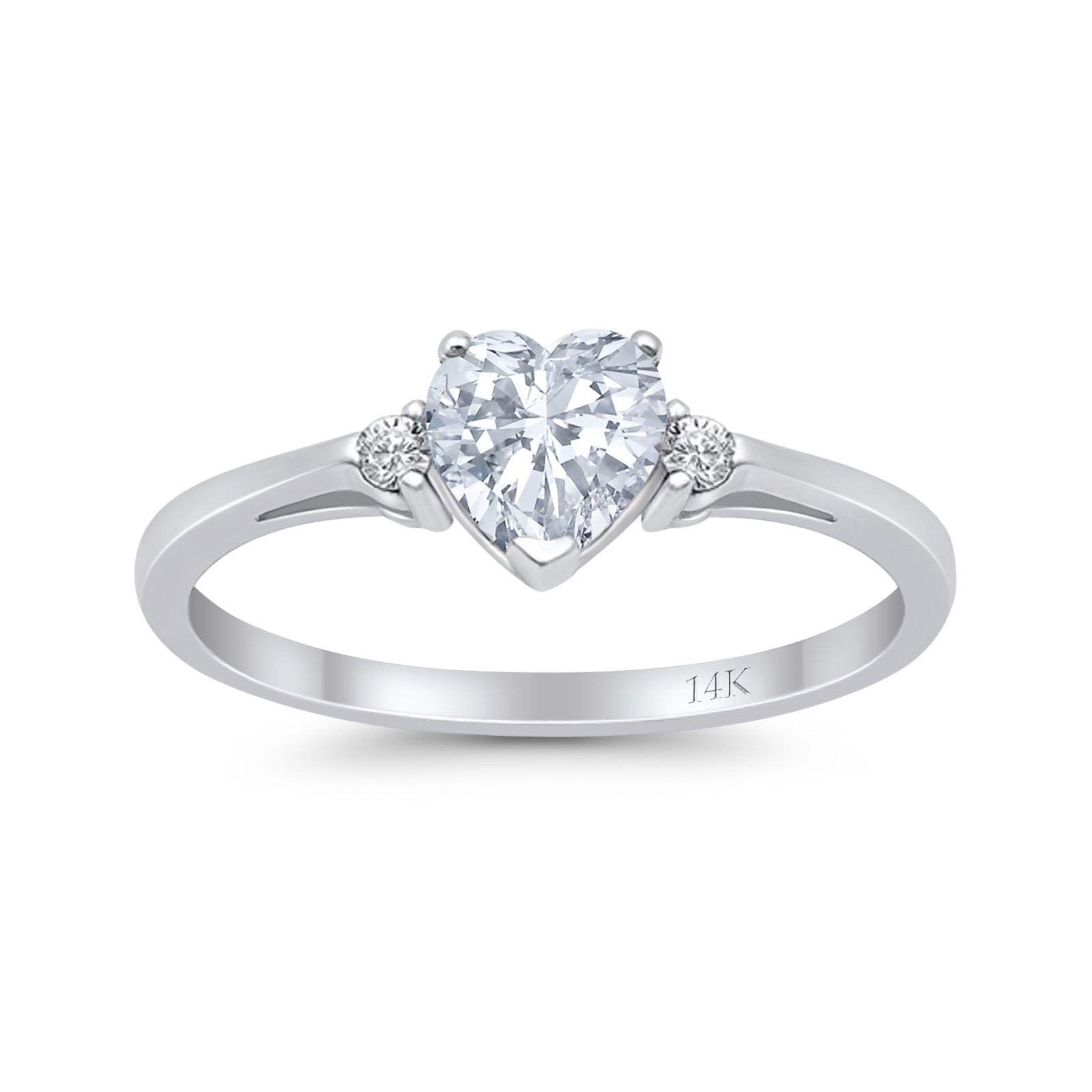 14K White Gold Heart Promise Bridal Simulated CZ Wedding Engagement Ring