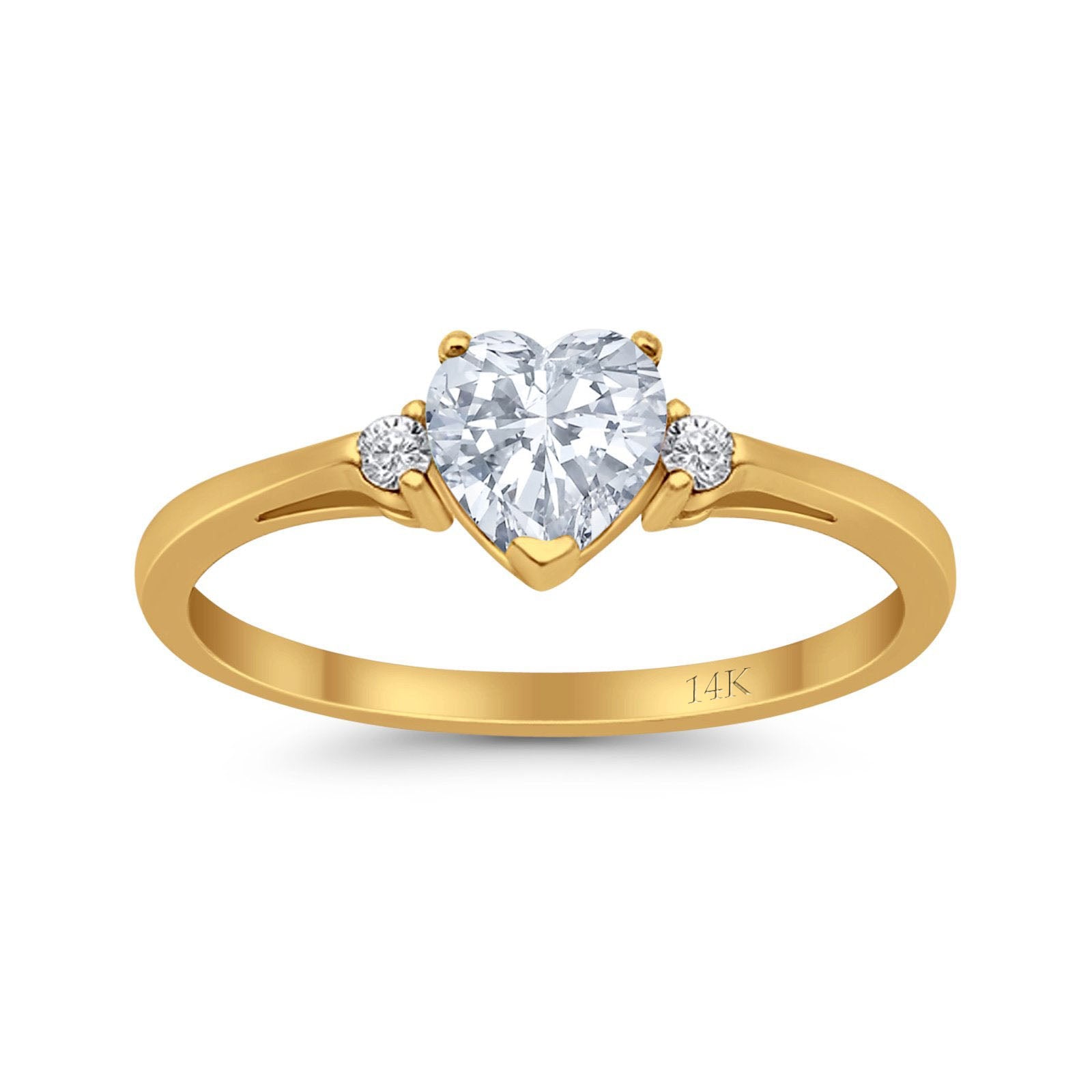 14K Yellow Gold Heart Promise Bridal Simulated CZ Wedding Engagement Ring