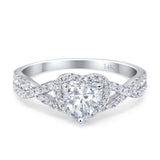 14K White Gold Heart Promise Ring Infinity Shank Round Simulated Cubic Zirconia Size-7