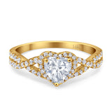 14K Yellow Gold Heart Promise Ring Infinity Shank Round Simulated Cubic Zirconia