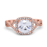 14K Rose Gold Cushion Infinity Shank Wedding Engagement Ring Round Simulated Cubic Zirconia