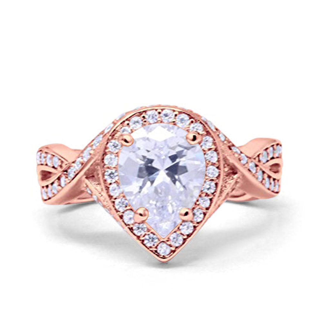 14K Rose Gold Teardrop Pear Bridal Simulated CZ Wedding Engagement Ring Size-7