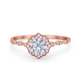14K Rose Gold Round Petite Dainty Bridal Wedding Engagement Ring Simulated CZ Size-7