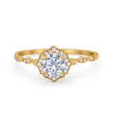14K Yellow Gold Round Petite Dainty Bridal Wedding Engagement Ring Simulated CZ Size-7