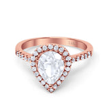 14K Rose Gold Halo Teardrop Bridal Filigree Ring Simulated Cubic Zirconia