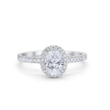 14K White Gold Halo Engagement Ring Oval Round Simulated Cubic Zirconia