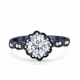 14K Black Gold Halo Floral Art Deco Engagement Rings Round CZ Size 7