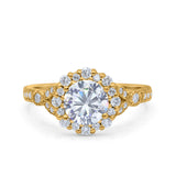 14K Yellow Gold Floral Art Deco Engagement Ring Simulated Cubic Zirconia Size-7