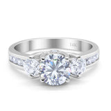 14K White Gold Three Stone Wedding Ring Simulated Cubic Zirconia Size-7