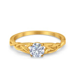 14K Yellow Gold Round Solitaire Trinity Bridal Simulated CZ Wedding Engagement Ring